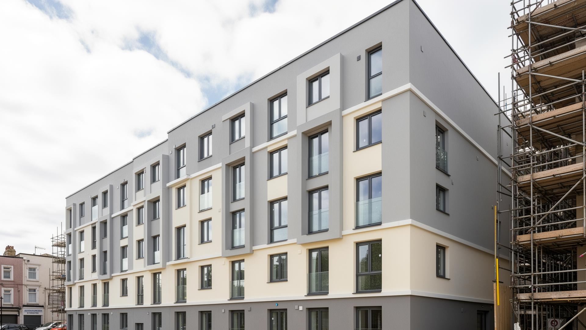 Commercial apartment block with new EWI render facade