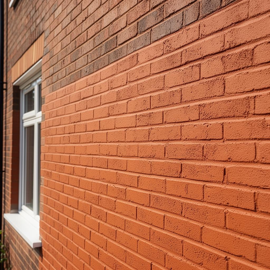 Decorative brick effect render finish on a UK wall